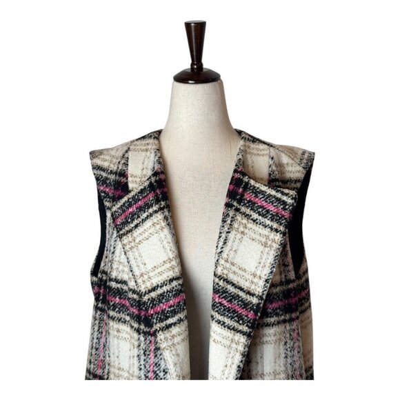 Thakoon Design Nation Vest Women Large Ivory Black Plaid Notch Lapel Open Long - Picture 4 of 13